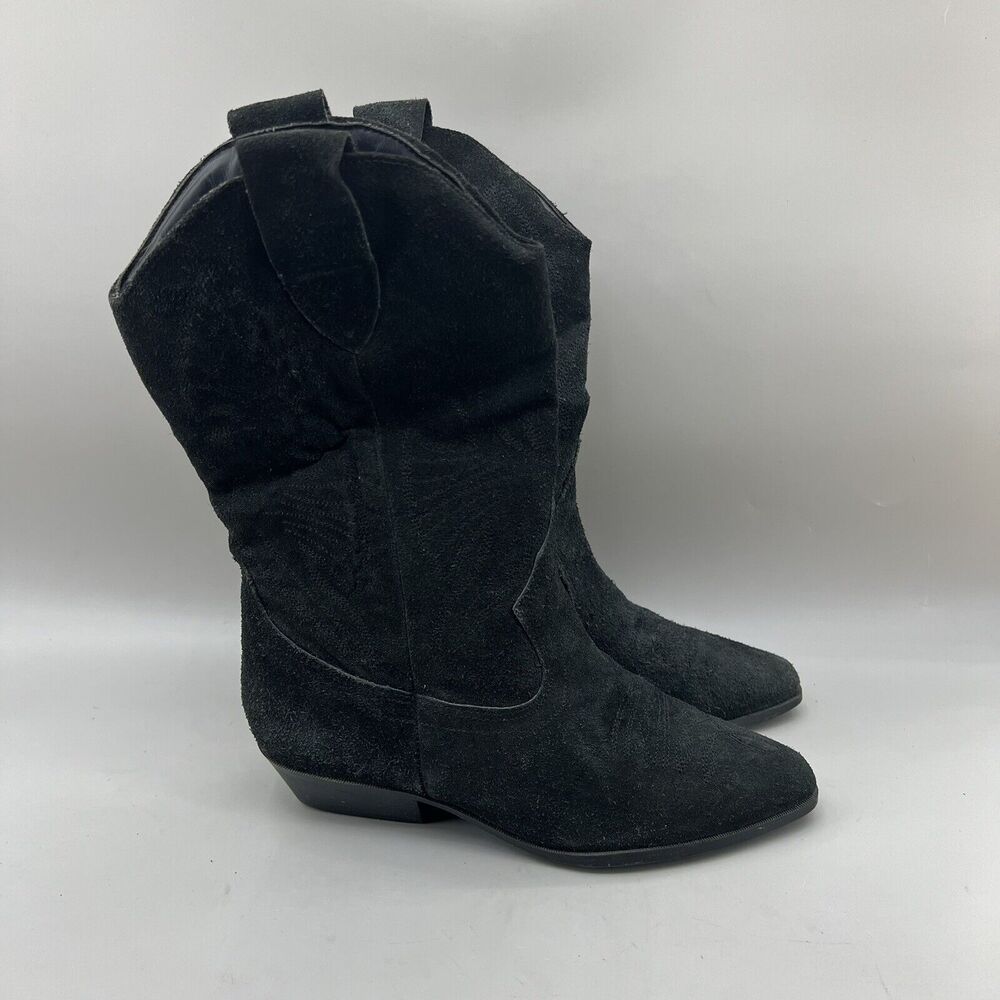 Endicott Johnson Western Boots Women Size 6.5 M Black Suede Pull On Shoe Vintage